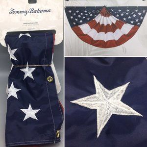 Tommy Bahama LARGE Embroidered Star Pleated Fan American Flag Bunting 72x36 NEW